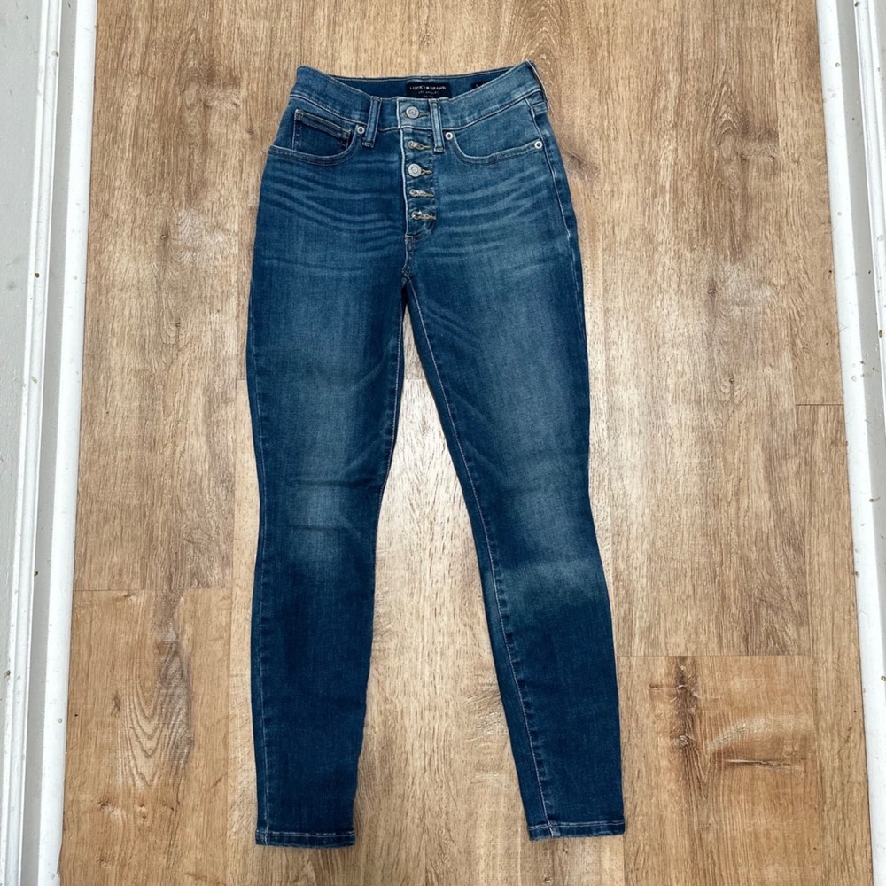 Lucky Brand | Bridgette Blue Button Fly High Rise Skinny Ankle Jeans, Size 0/25